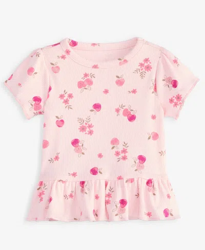 First Impressions Baby Girls' Mix & Match Short-sleeve Apple-print Peplum T-shirt, Macy's Exclusive In Pink