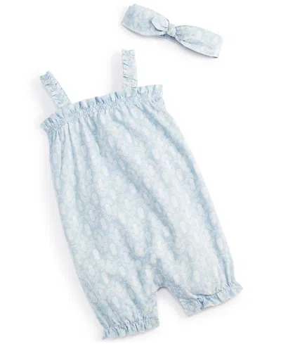 First Impressions Baby Girls Pineapple Stamps Printed Romper & Headband, 2 Piece Set, Created For Macy's In Lt Wsh Chambray