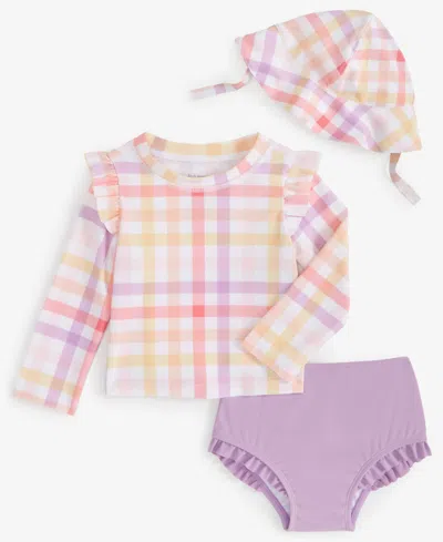 First Impressions Baby Girls Plaid Hat, Swim Top & Bottoms, Exclusively At Macy's In Bright White