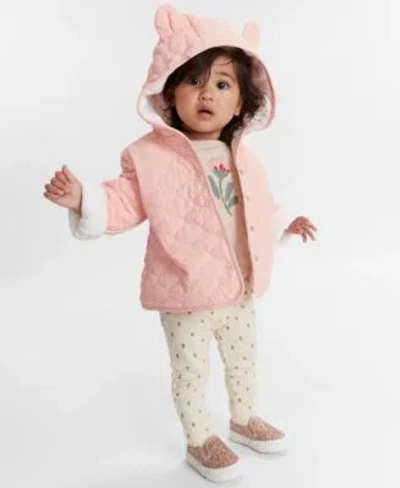 First Impressions Baby Girls Quilted Fleece Lined Jacket Floral Graphic T Shirt Ruffled Back Leggings Created For Macy In Scarlet Wine