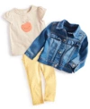First Impressions Baby Girls Ruffled Trim Denim Jacket Apple Graphic T Shirt Ribbed Ruffled Back Leggings Created For  In Authentic Wash