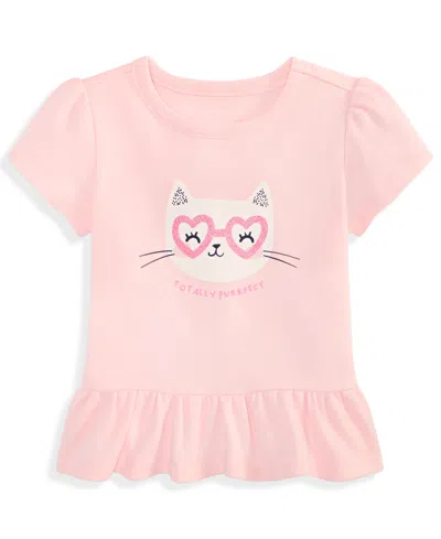 First Impressions Baby Girls Short-sleeve Cat Glasses Graphic T-shirt, Exclusively At Macy's In Pink