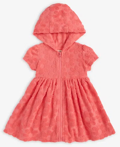 First Impressions Baby Girls Short-sleeve Sculpted Flower Terry Cloth Cover Up, Exclusively At Macy's In Coral Sunr
