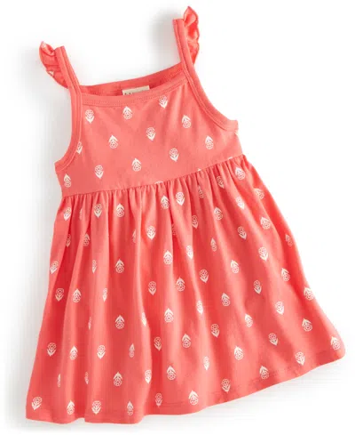 First Impressions Baby Girls Simple Stamp Floral Dress, Created For Macy's In Tropical Pink