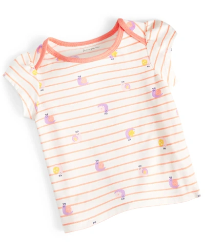 First Impressions Baby Girls Snail-print Striped T-shirt, Created For Macy's In Angel White