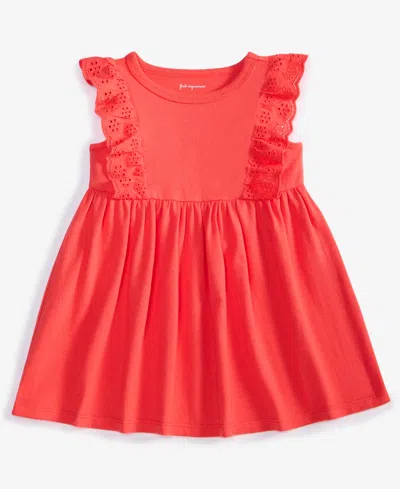 First Impressions Baby Girls Solid Eyelet-flutter Dress, Exclusively At Macy's In Dry Cherry