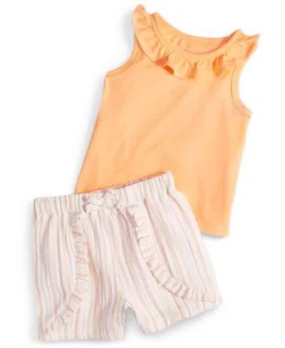First Impressions Baby Girls Solid Ruffle Trim Tank Dash Stripe Shorts Created For Macys In Neutral