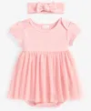 First Impressions Baby Girls Tulle Bodysuit & Headband, 2 Piece Set, Created For Macy's In Dolores Blush