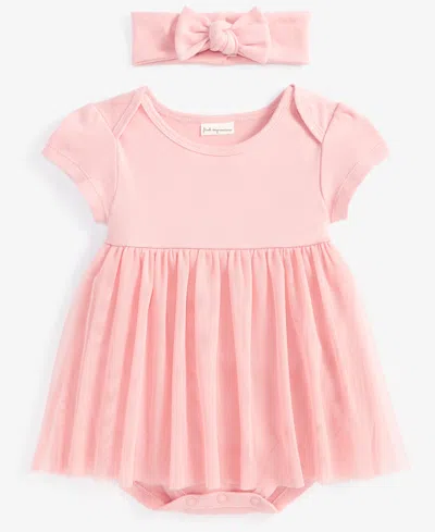 First Impressions Baby Girls Tulle Bodysuit & Headband, 2 Piece Set, Created For Macy's In Dolores Blush