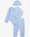 First Impressions Baby Hat, Henley Bodysuit & Pants, 3 Piece Set, Exclusively At Macy's In Blu Whispr