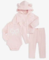 First Impressions Baby Hooded Faux Sherpa Jacket Bow Bodysuit Brushed Rib Pants Macys Exclusive In Pink