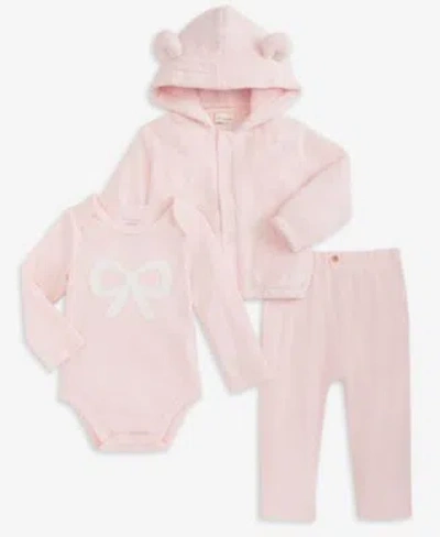 First Impressions Baby Hooded Faux Sherpa Jacket Bow Bodysuit Brushed Rib Pants Macys Exclusive In Pink
