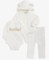 First Impressions Baby Hooded Faux Sherpa Jacket Hello Bodysuit Brushed Rib Pants Macys Exclusive In White