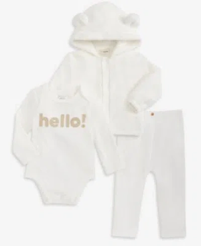 First Impressions Baby Hooded Faux Sherpa Jacket Hello Bodysuit Brushed Rib Pants Macys Exclusive In White