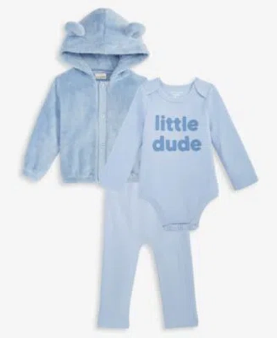 First Impressions Baby Hooded Faux Sherpa Jacket Little Dude Bodysuit Brushed Rib Pants Macys Exclusive In Blue