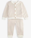 First Impressions Baby Striped Cotton Cardigan Pants Exclusively At Macys In Hummus