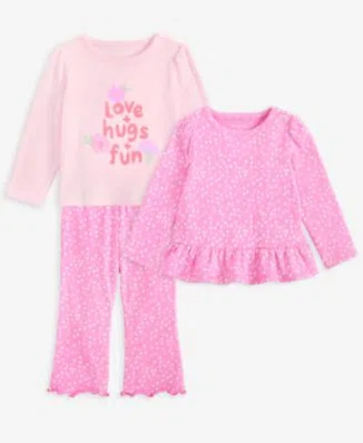 First Impressions Baby Toddler Girls Mini Hearts Top Love Hugs Fun Top Mini Hearts Flare Pants Macys Exclusive In Pink