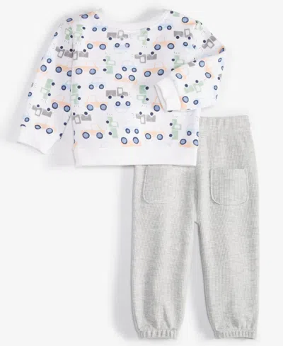 First Impressions Baby Boys Traffic Jam Top & Waffled Pants, 2 Piece Set, Created For Macy's In Fresh Whit