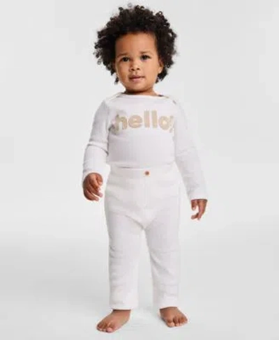 First Impressions Everyday Baby Essentials Baby Hello Long Sleeve Bodysuit Brushed Rib Pants Macys Exclusive In White