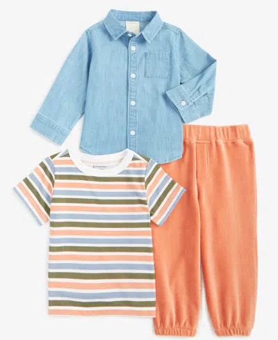 First Impressions First Impression Baby Boys Imagine Stripe Shirt, T-shirt & Pants Set, Created For Macy's In Angel White
