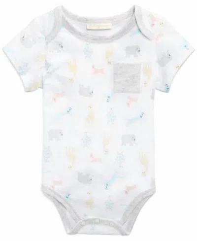 First Impressions Kids' Infant Boys Zoo Print Pocket Bodysuit In Bright White