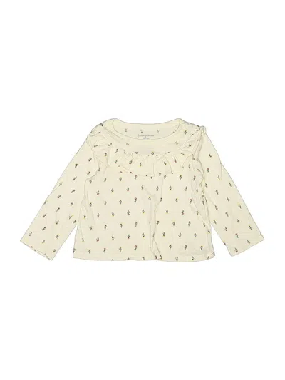 Pre-owned First Impressions Babies' Long Sleeve Top Ivory Ruffles Neckline Tops In White