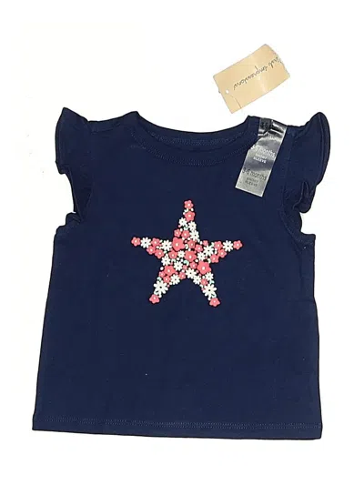 First Impressions Babies' Short Sleeve Top Blue Stars Pattern Ruffles Neckline Tops