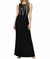 First Look Pattern Sequin Top Maxi Dress In Black/silver In Black