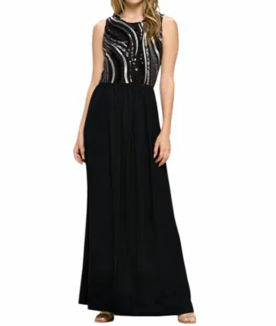 First Look Pattern Sequin Top Maxi Dress In Black/silver