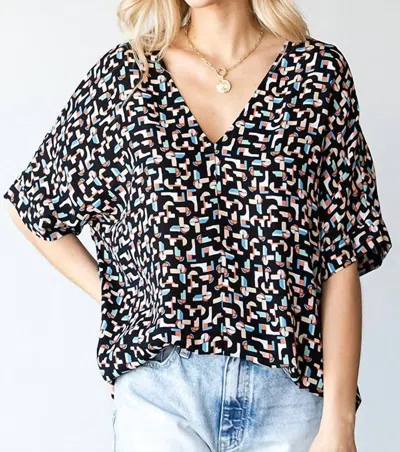 First Love Abstract Top In Multi In Black