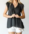 First Love Drawstring Flutter Blouse - Plus In Black In Black