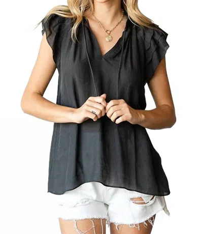 First Love Drawstring Flutter Blouse - Plus In Black