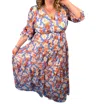 First Love Floral Print 3/4 Sleeve Button Down Chiffon Dress In Red/blue/white In Multi