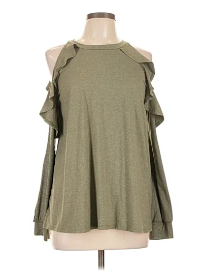 Pre-owned First Love Long Sleeve Top Green Cold Shoulder Neckline Tops