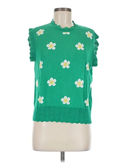 Pre-owned First Love Short Sleeve Top Green Mock Neckline Tops