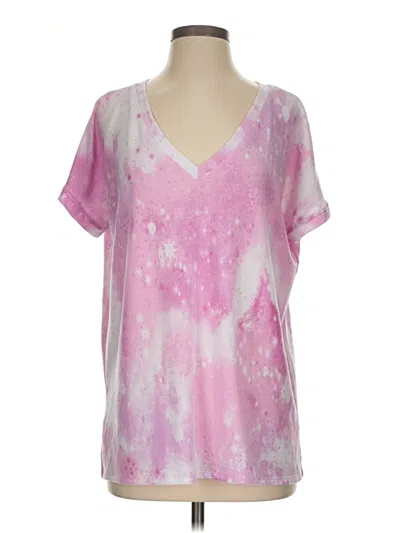 Pre-owned First Love Short Sleeve Top Pink Tie-dye Pattern V-neck Tops