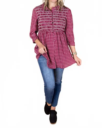 First Love Smocked Top In Wine In Pink