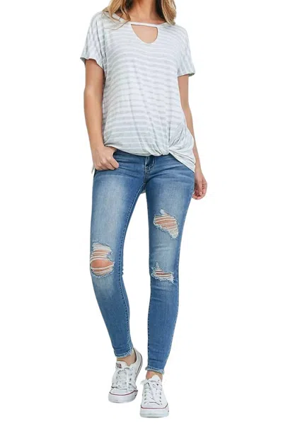 First Love Stripe Keyhole Bottom Twist Top In Ivory/grey In Multi