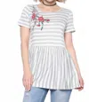 First Love Striped Tunic With Flower In Grey In Multi