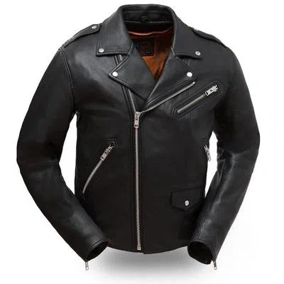 Pre-owned First Manufacturing Company Inc. First Classics Men's "the Enforcer" Black Leather Motorcycle Jacket Fim297clmz