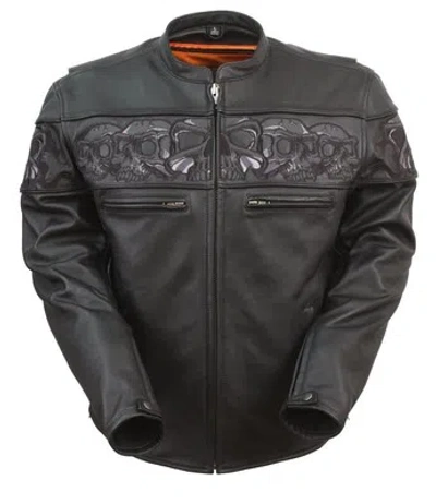 Pre-owned First Manufacturing Company Inc. First Manufacturing Men's Sporty Skull Leather Jacket Fim243cslz In Black