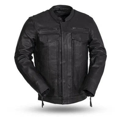 Pre-owned First Manufacturing Company Inc. First Manufacturing Mens Leather Jacket Fim263cdmz, Raider In Black
