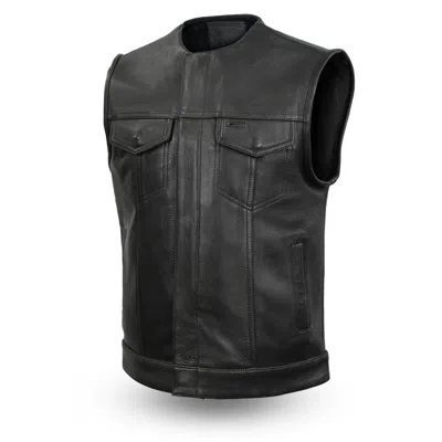 Pre-owned First Manufacturing Company Inc. Mens Biker Riding Platinum Leather Son Of Anarcy Club Leather Vest Gun Pockets In Black