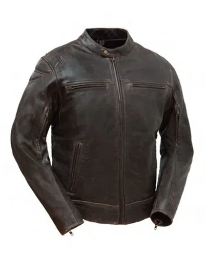 Pre-owned First Manufacturing Fmc Mens Leather Motorcycle Scooter Jacket Fim288chrz "top Performer" In Brown