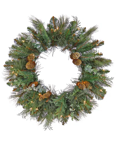 First Traditions 24in North Conway Wreath With 50 Clear Lights In Green
