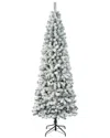 First Traditions 6ft Acacia Pencil Slim Flocked Tree In White