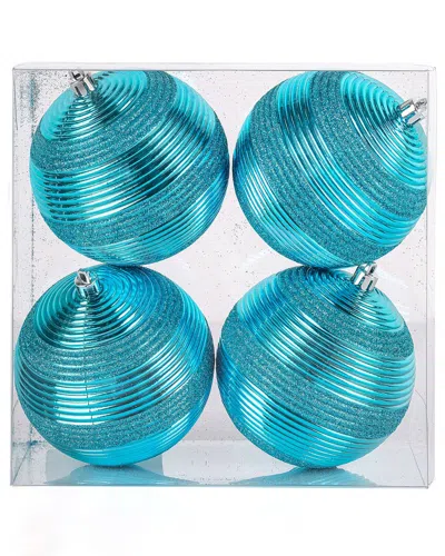 First Traditions Set Of 4 4.5in Blue Ball Shatterproof Bauble Ornaments