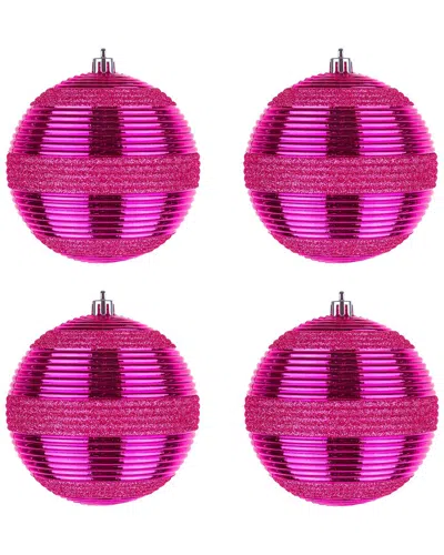 First Traditions Set Of 4 Pink Ball Shatterproof Bauble Christmas Ornaments