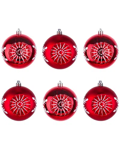 First Traditions Set Of 6 Red Ball Shatterproof Bauble Christmas Ornaments