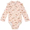 Firsts By Petit Lem Agrumes Print Ruffle One-piece Rashguard Swimsuit In Light Pink